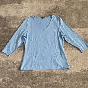 Judy P Top Womens XL Sky Blue V-Neck 3/4 Sleeve Liquid Knit Stretch USA